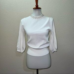 NWT H&M Sweater Beaded Neckline Cream Size XS